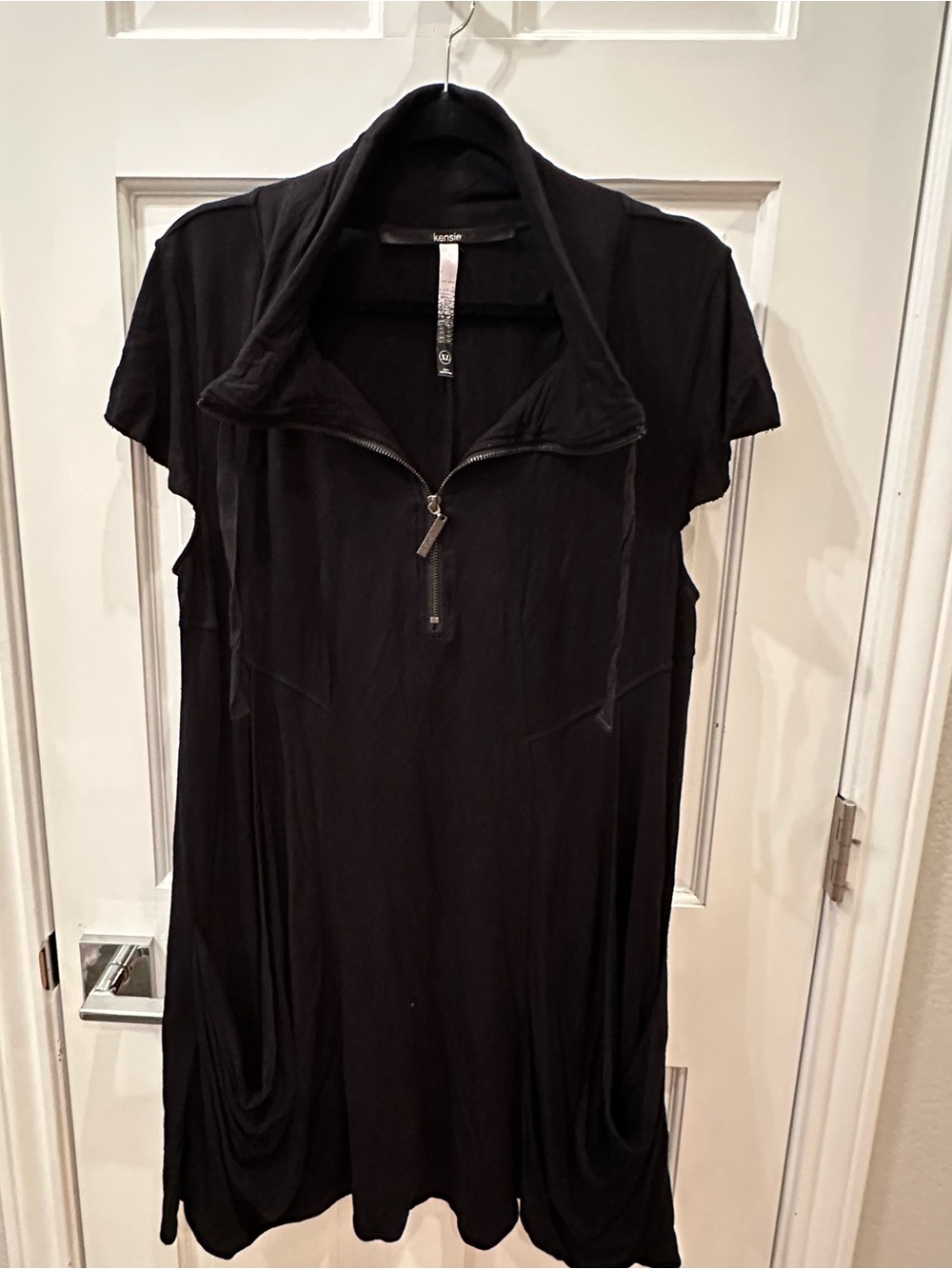 Kensie Black Short-Sleeve Zip-Front Dress/Tunic